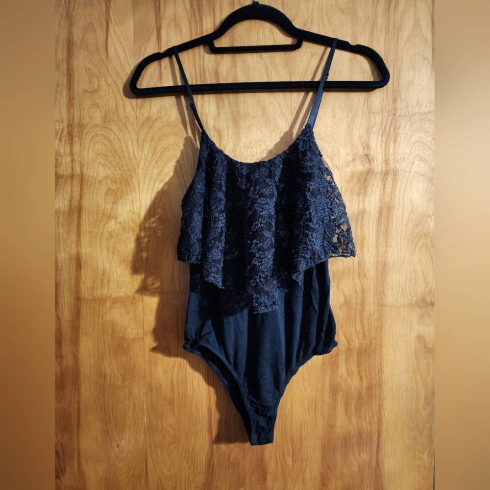 Body Central Black Lace Top Bodysuit Size Small